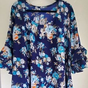 Plus Size Summer Midi Dress with Ruffled Bell Sleeves